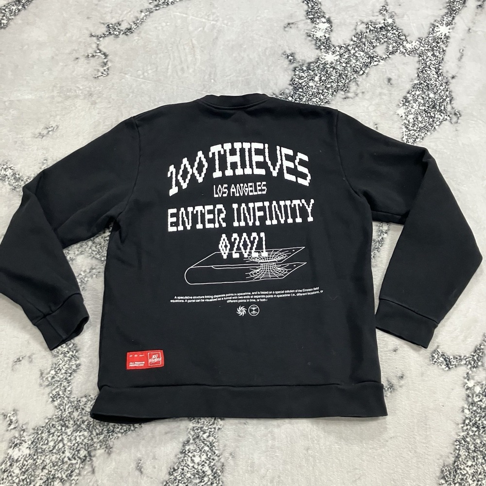 100 Thieves Graphic Sweatshirt Black Crewneck Logo Streetwear Mens Size XL